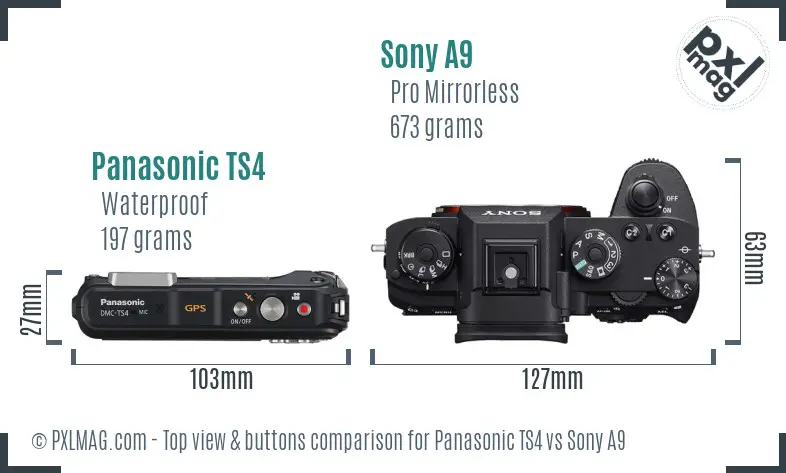 Panasonic TS4 vs Sony A9 top view buttons comparison