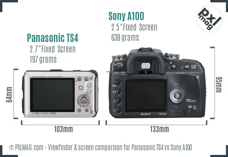 Panasonic TS4 vs Sony A100 Screen and Viewfinder comparison