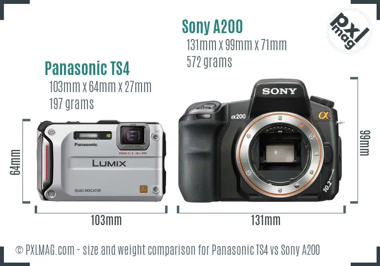 Panasonic TS4 vs Sony A200 size comparison