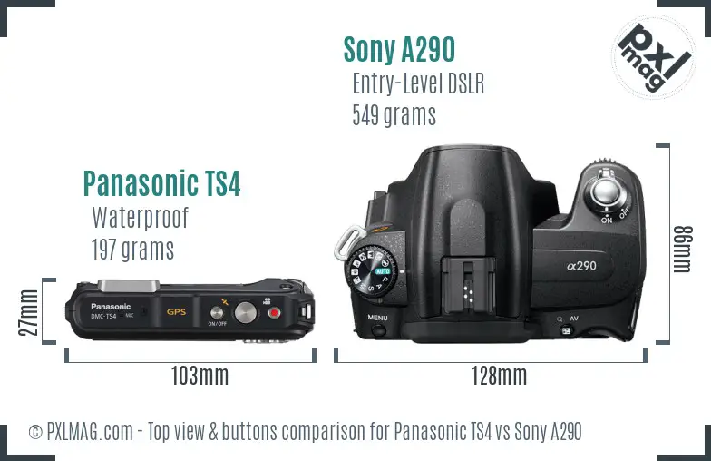 Panasonic TS4 vs Sony A290 top view buttons comparison