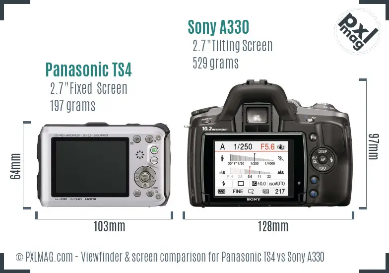 Panasonic TS4 vs Sony A330 Screen and Viewfinder comparison