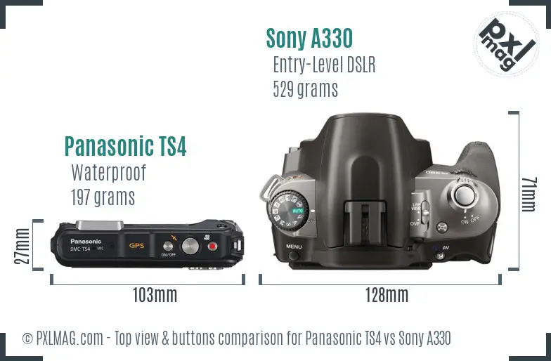 Panasonic TS4 vs Sony A330 top view buttons comparison