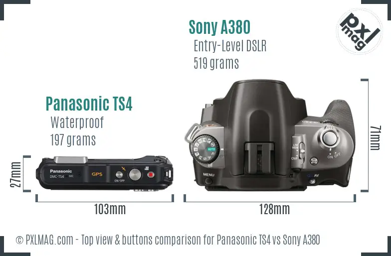 Panasonic TS4 vs Sony A380 top view buttons comparison