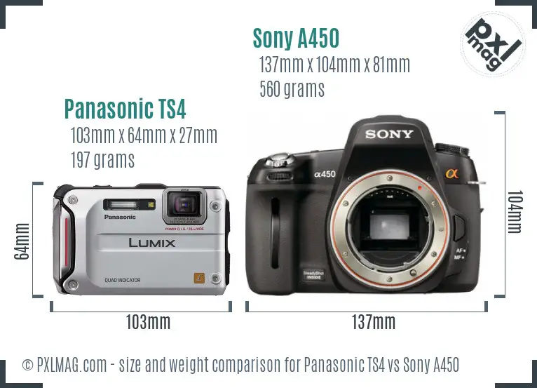 Panasonic TS4 vs Sony A450 size comparison