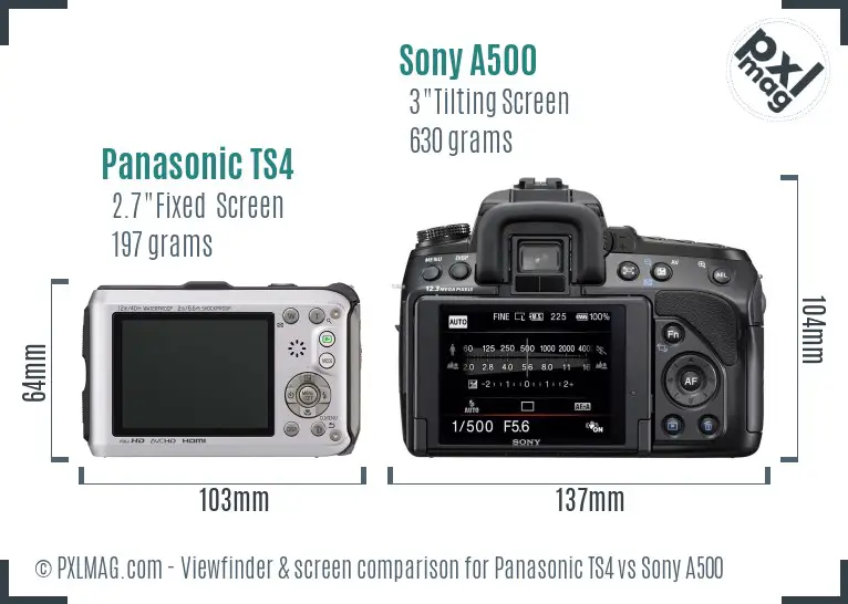 Panasonic TS4 vs Sony A500 Screen and Viewfinder comparison