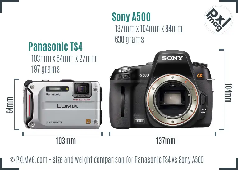 Panasonic TS4 vs Sony A500 size comparison