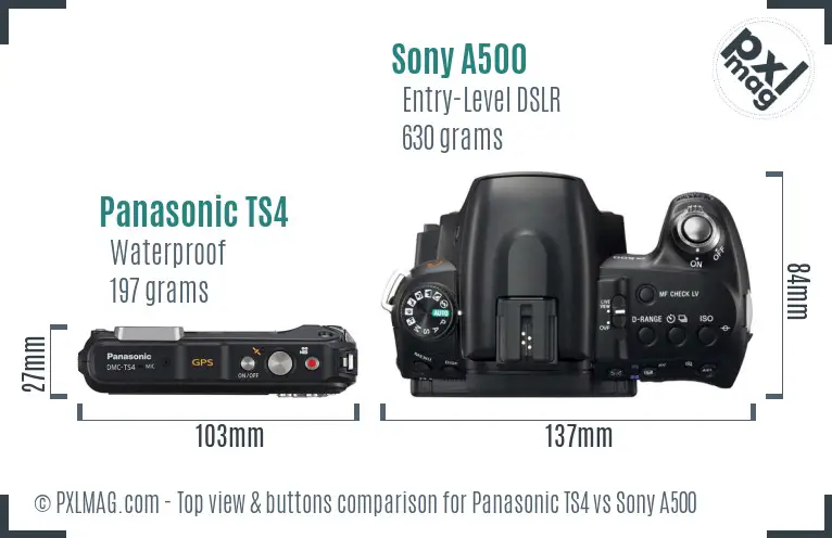 Panasonic TS4 vs Sony A500 top view buttons comparison