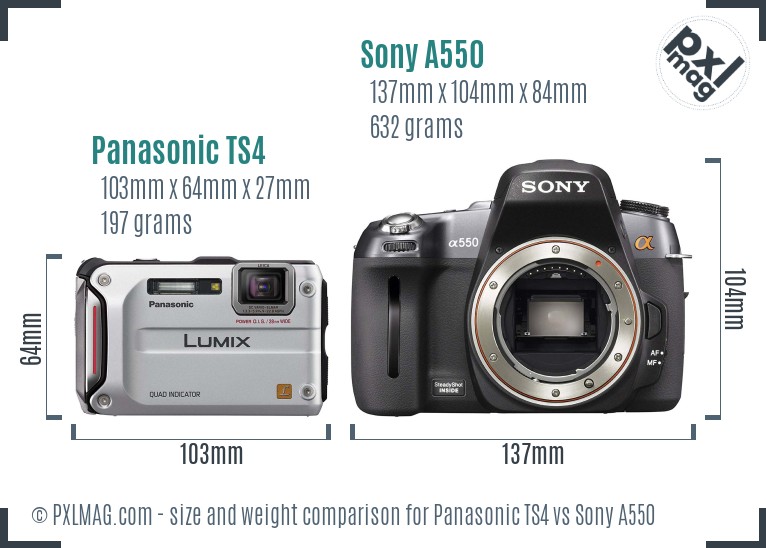 Panasonic TS4 vs Sony A550 size comparison Panasonic TS4 vs Sony A550 size comparison