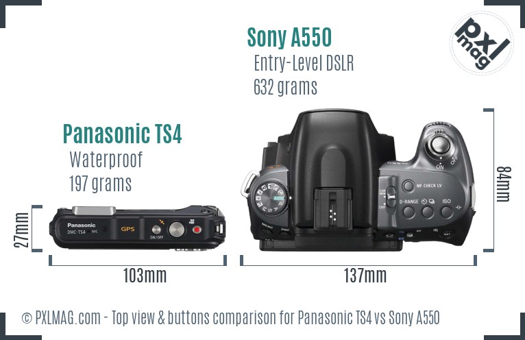 Panasonic TS4 vs Sony A550 top view buttons comparison