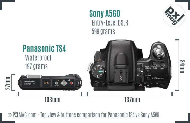 Panasonic TS4 vs Sony A560 top view buttons comparison Panasonic TS4 vs Sony A560 top view buttons comparison