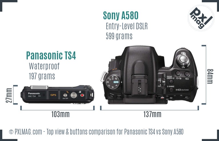 Panasonic TS4 vs Sony A580 top view buttons comparison