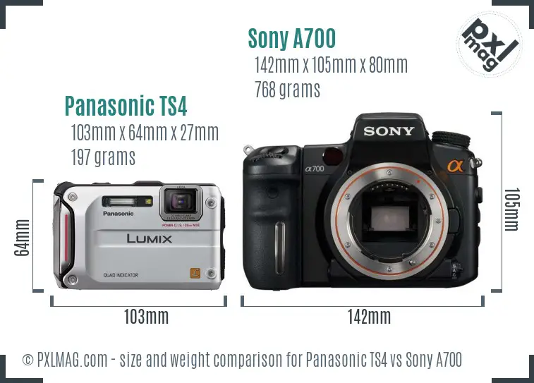 Panasonic TS4 vs Sony A700 size comparison