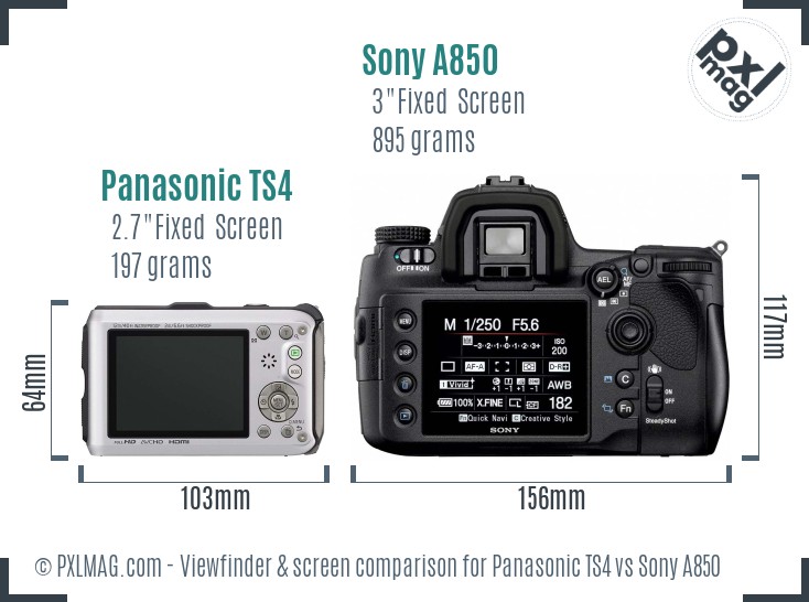 Panasonic TS4 vs Sony A850 Screen and Viewfinder comparison