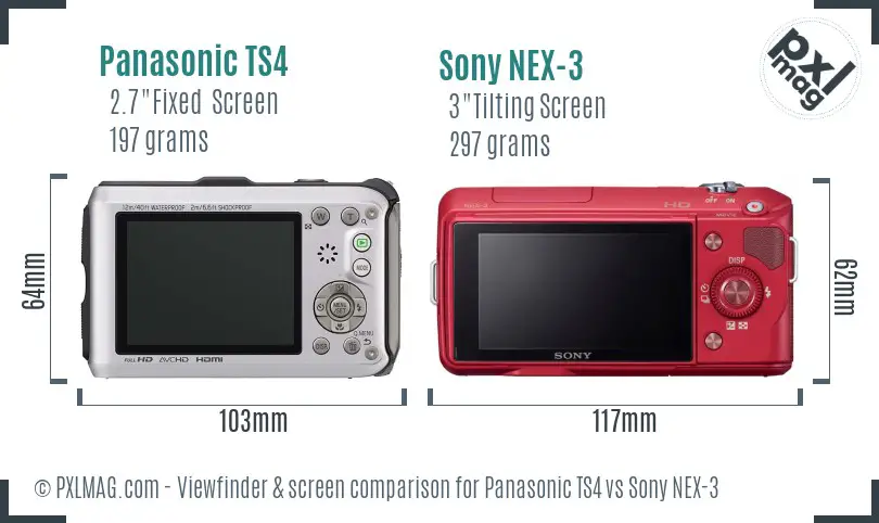 Panasonic TS4 vs Sony NEX-3 Screen and Viewfinder comparison