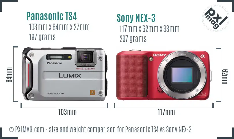 Panasonic TS4 vs Sony NEX-3 size comparison