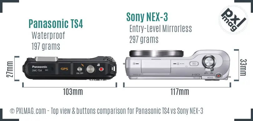 Panasonic TS4 vs Sony NEX-3 top view buttons comparison