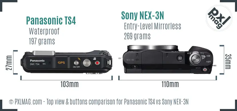 Panasonic TS4 vs Sony NEX-3N top view buttons comparison