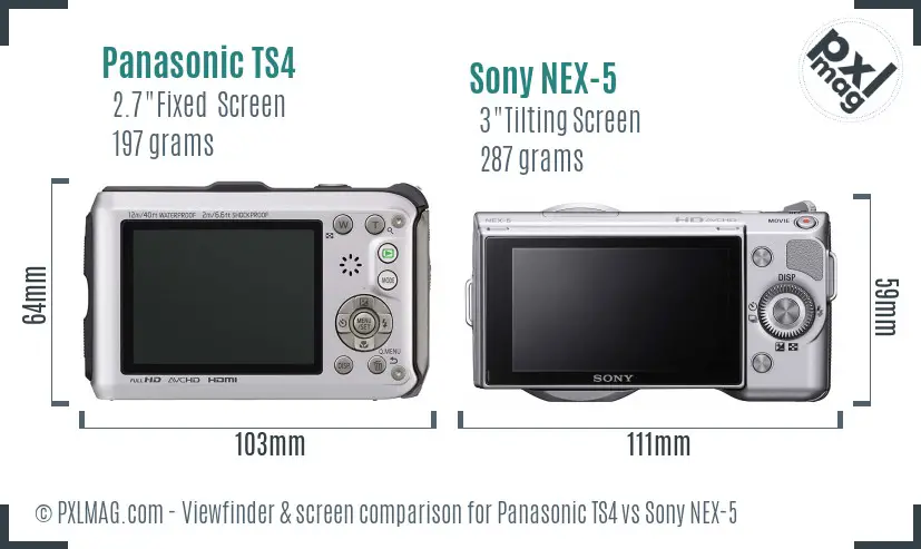 Panasonic TS4 vs Sony NEX-5 Screen and Viewfinder comparison