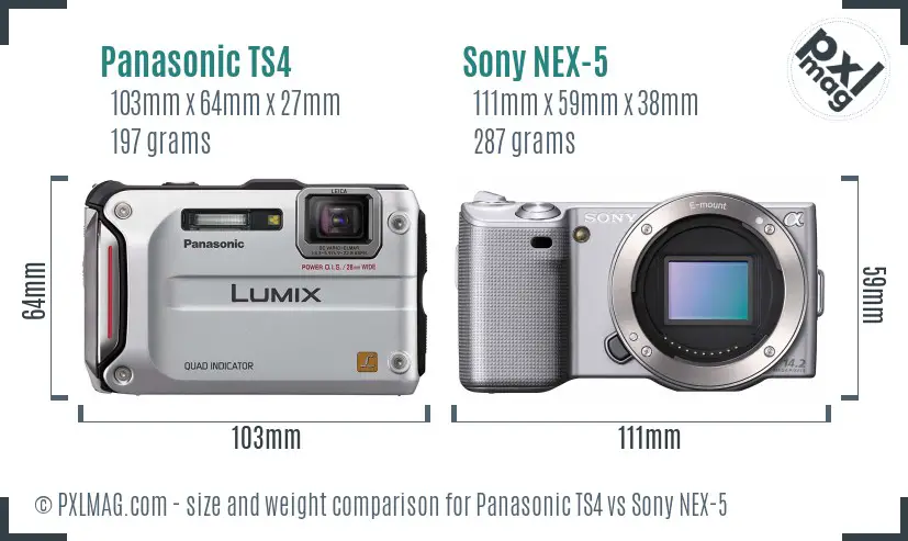 Panasonic TS4 vs Sony NEX-5 size comparison