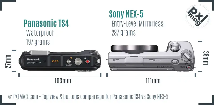 Panasonic TS4 vs Sony NEX-5 top view buttons comparison