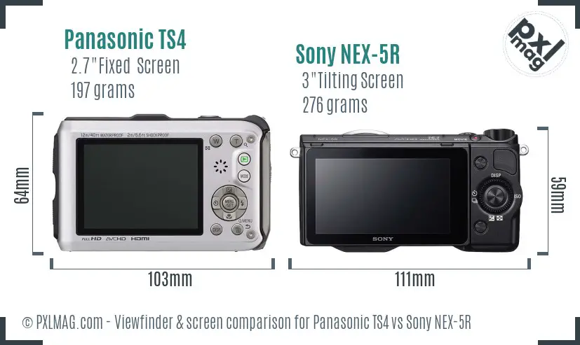 Panasonic TS4 vs Sony NEX-5R Screen and Viewfinder comparison Panasonic TS4 vs Sony NEX-5R Screen and Viewfinder comparison