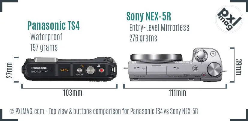 Panasonic TS4 vs Sony NEX-5R top view buttons comparison Panasonic TS4 vs Sony NEX-5R top view buttons comparison