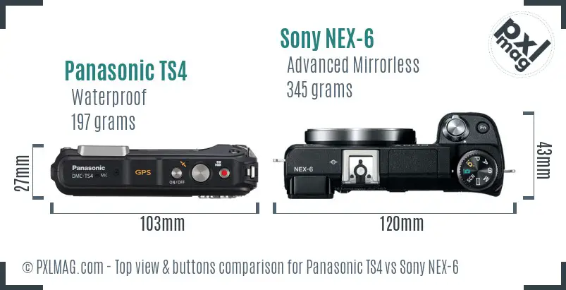 Panasonic TS4 vs Sony NEX-6 top view buttons comparison Panasonic TS4 vs Sony NEX-6 top view buttons comparison