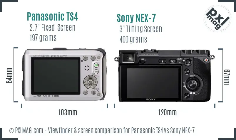 Panasonic TS4 vs Sony NEX-7 Screen and Viewfinder comparison Panasonic TS4 vs Sony NEX-7 Screen and Viewfinder comparison