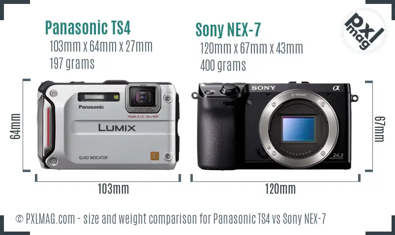 Panasonic TS4 vs Sony NEX-7 size comparison Panasonic TS4 vs Sony NEX-7 size comparison