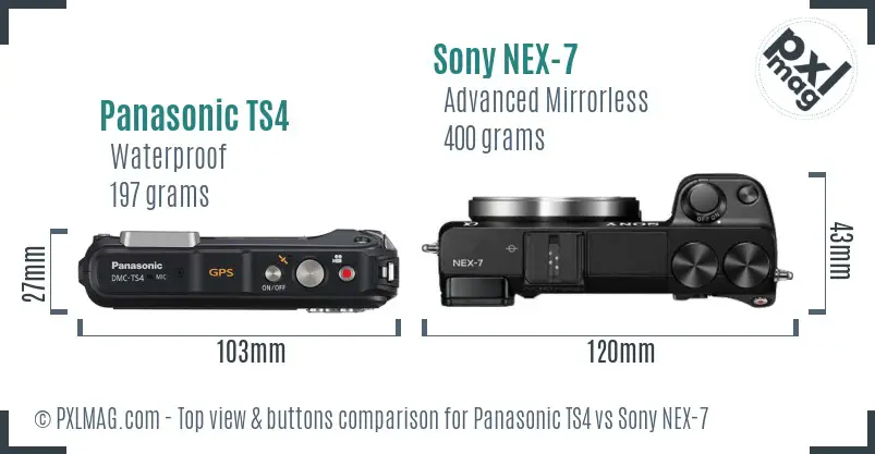 Panasonic TS4 vs Sony NEX-7 top view buttons comparison Panasonic TS4 vs Sony NEX-7 top view buttons comparison