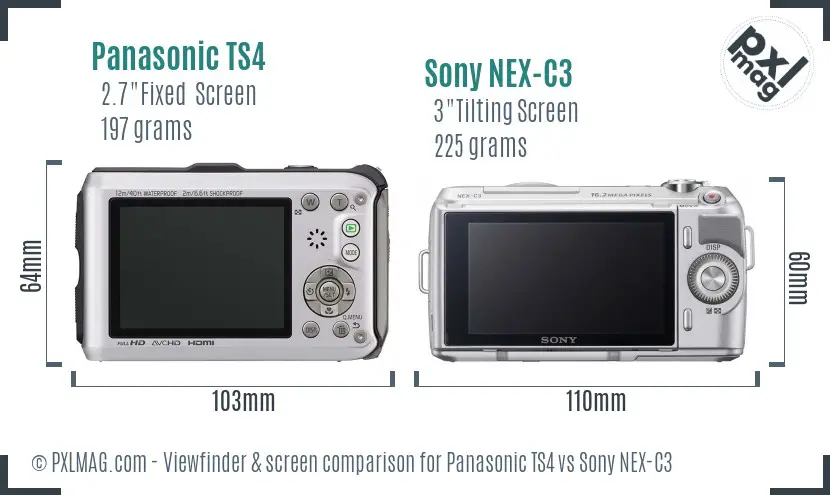 Panasonic TS4 vs Sony NEX-C3 Screen and Viewfinder comparison