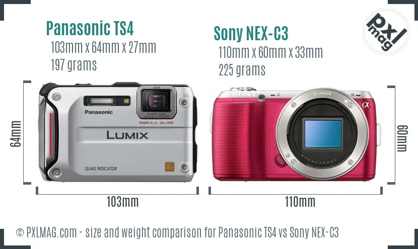 Panasonic TS4 vs Sony NEX-C3 size comparison