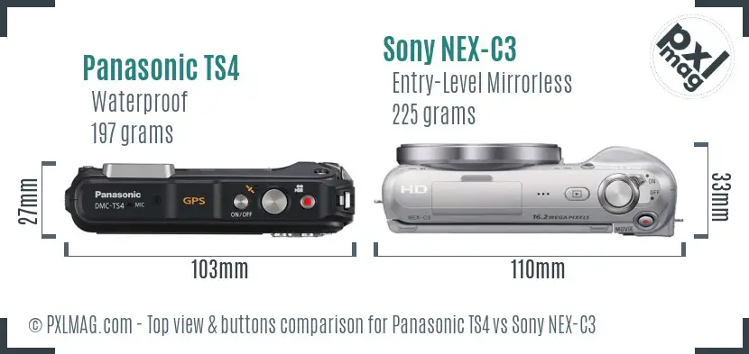 Panasonic TS4 vs Sony NEX-C3 top view buttons comparison