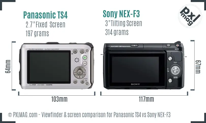 Panasonic TS4 vs Sony NEX-F3 Screen and Viewfinder comparison