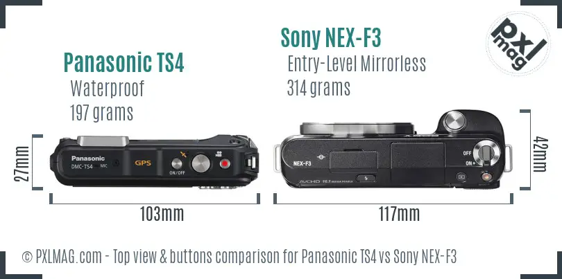 Panasonic TS4 vs Sony NEX-F3 top view buttons comparison