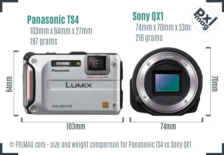 Panasonic TS4 vs Sony QX1 size comparison