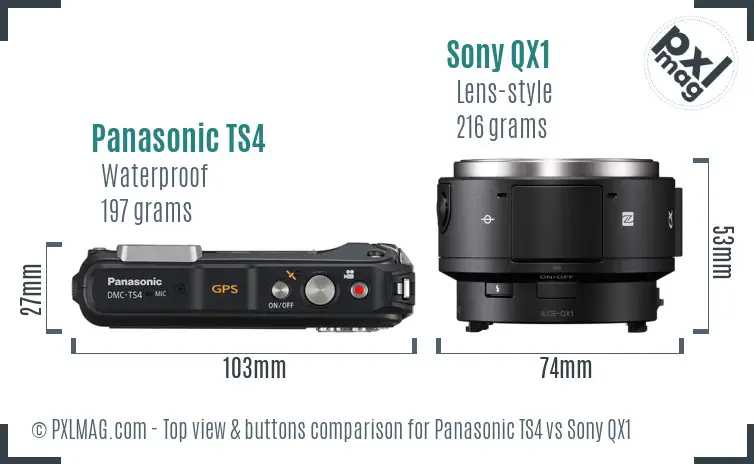 Panasonic TS4 vs Sony QX1 top view buttons comparison