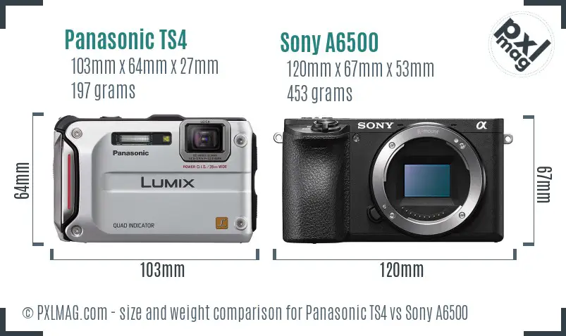 Panasonic TS4 vs Sony A6500 size comparison