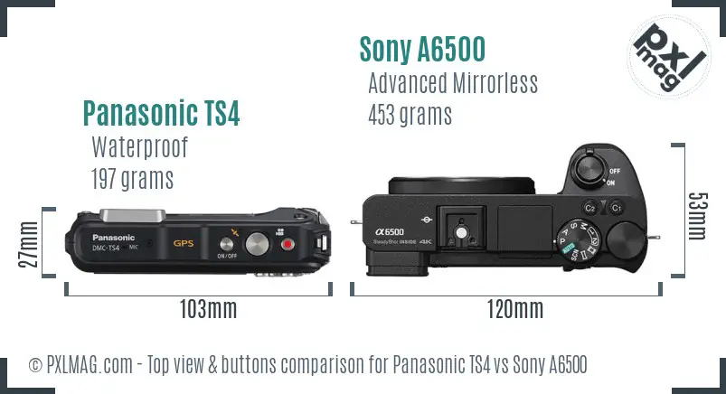 Panasonic TS4 vs Sony A6500 top view buttons comparison