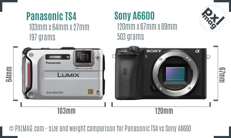 Panasonic TS4 vs Sony A6600 size comparison