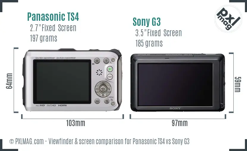Panasonic TS4 vs Sony G3 Screen and Viewfinder comparison