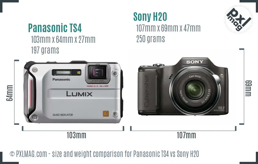 Panasonic TS4 vs Sony H20 size comparison