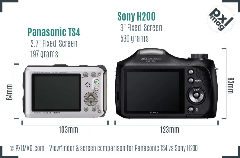 Panasonic TS4 vs Sony H200 Screen and Viewfinder comparison