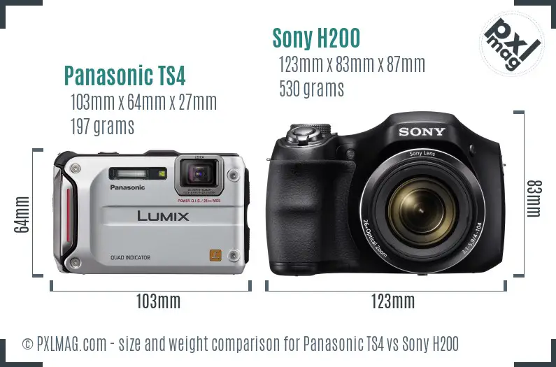 Panasonic TS4 vs Sony H200 size comparison