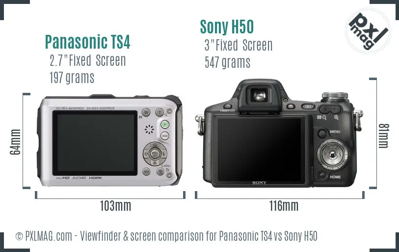 Panasonic TS4 vs Sony H50 Screen and Viewfinder comparison