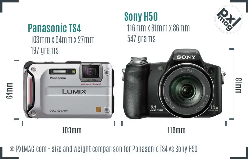 Panasonic TS4 vs Sony H50 size comparison