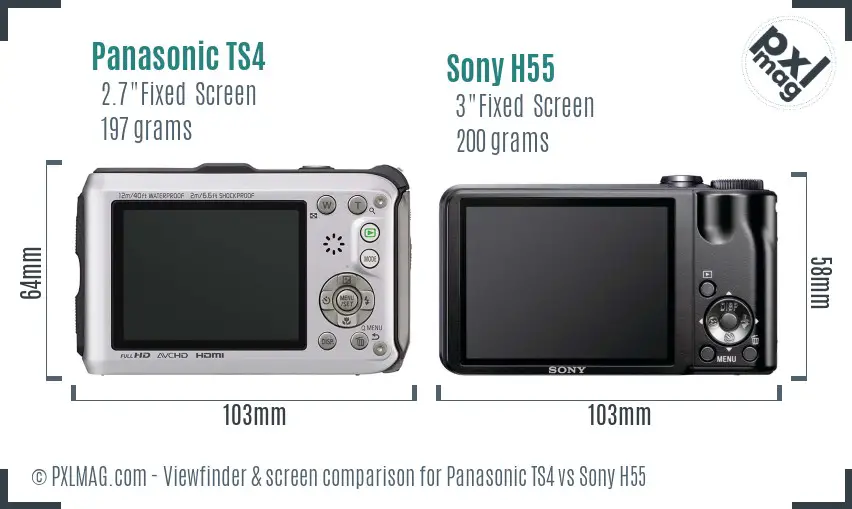 Panasonic TS4 vs Sony H55 Screen and Viewfinder comparison