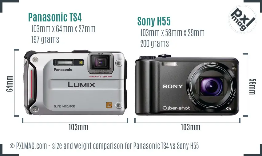 Panasonic TS4 vs Sony H55 size comparison