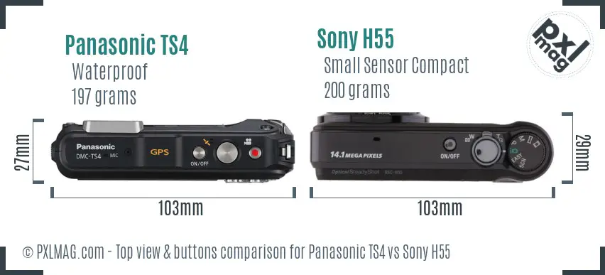 Panasonic TS4 vs Sony H55 top view buttons comparison