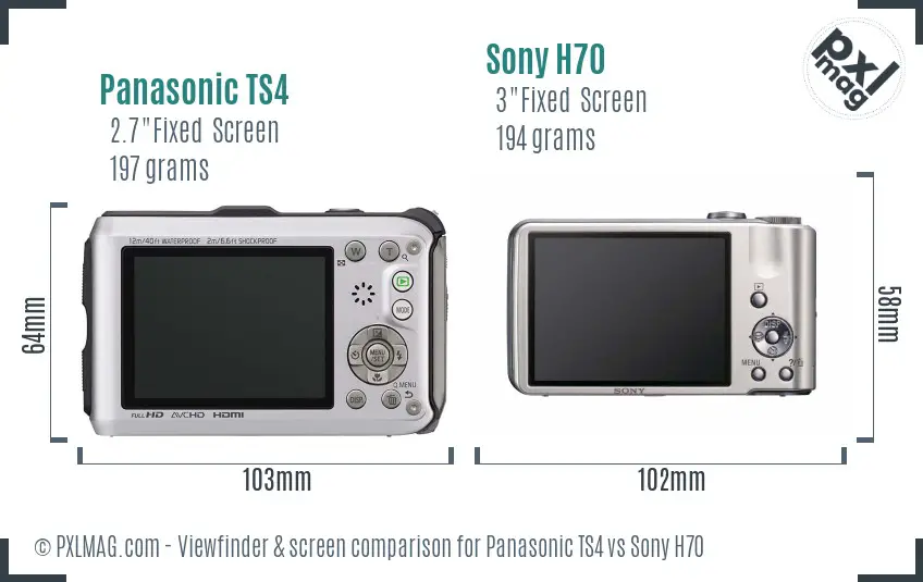 Panasonic TS4 vs Sony H70 Screen and Viewfinder comparison